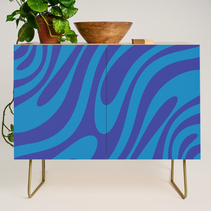 Retro Abstract Pattern Wavy Loops Contemporary Pop Art in Bold Blue Credenza Gallery Image 1