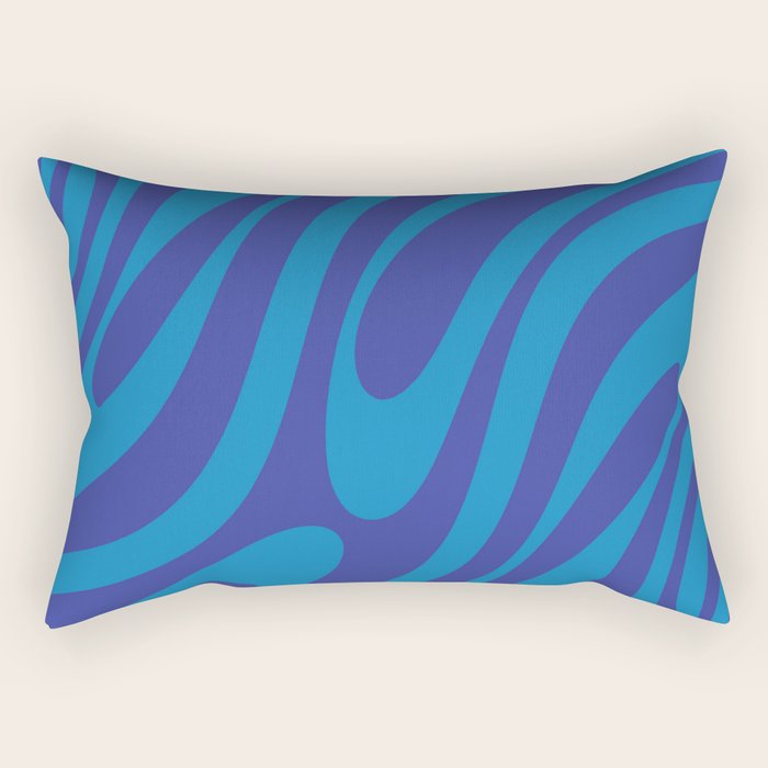 Retro Abstract Pattern Wavy Loops Contemporary Pop Art in Bold Blue Rectangular Pillow Gallery Image 1