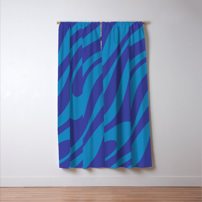 Retro Abstract Pattern Wavy Loops Contemporary Pop Art in Bold Blue Window Curtain Gallery Image 3