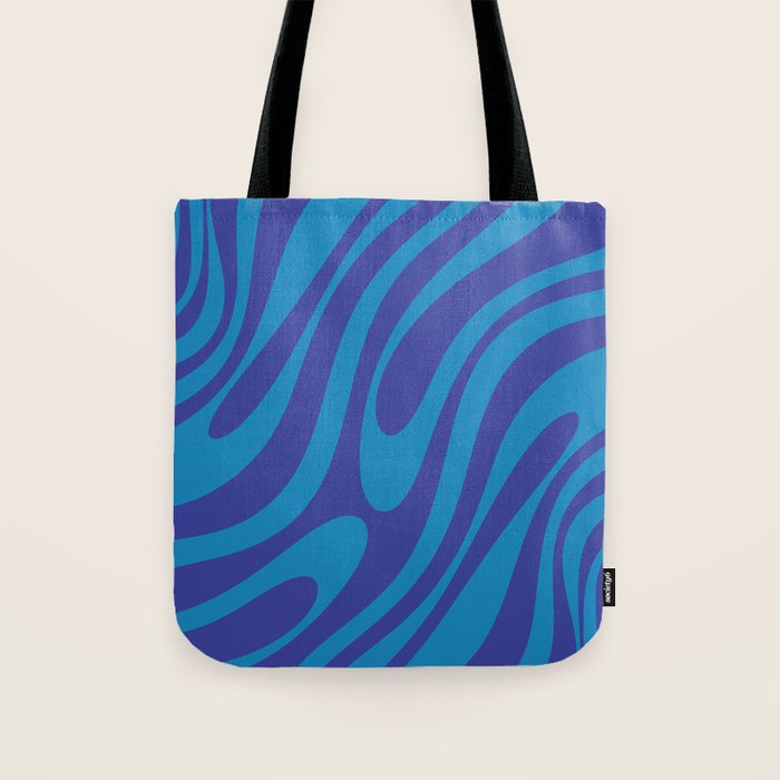 Retro Abstract Pattern Wavy Loops Contemporary Pop Art in Bold Blue Tote Bag Gallery Image 1