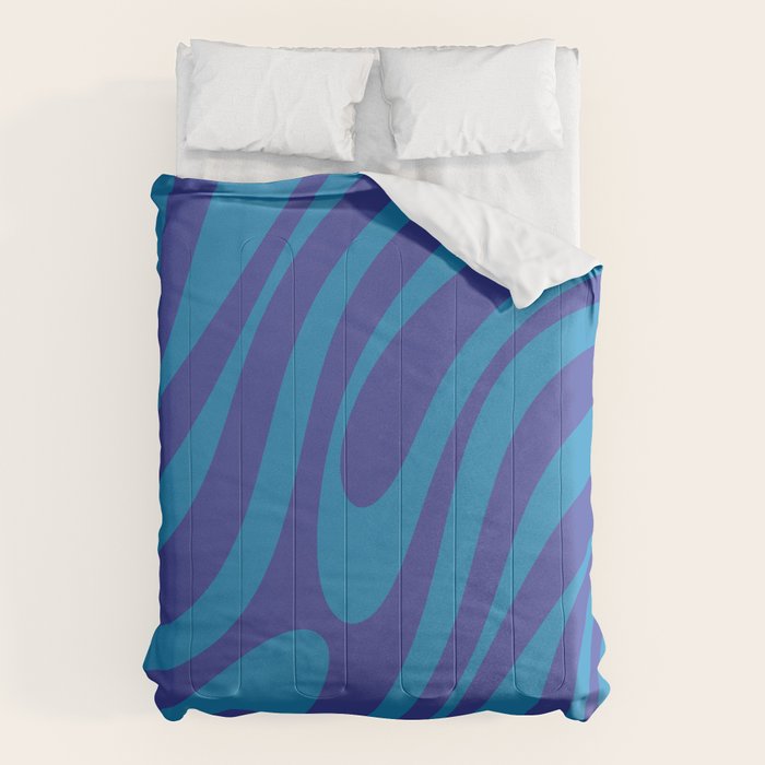 Retro Abstract Pattern Wavy Loops Contemporary Pop Art in Bold Blue Comforter Gallery Image 1