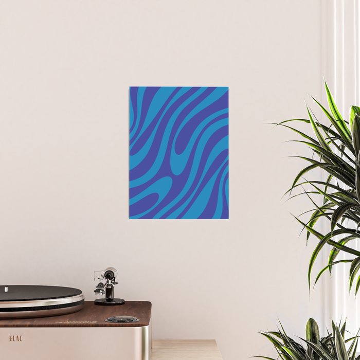 Retro Abstract Pattern Wavy Loops Contemporary Pop Art in Bold Blue Poster Gallery Image 2