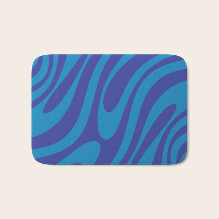 Retro Abstract Pattern Wavy Loops Contemporary Pop Art in Bold Blue Bath Mat Gallery Image 1