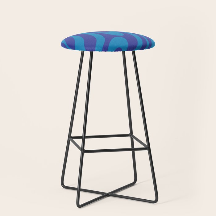 Retro Abstract Pattern Wavy Loops Contemporary Pop Art in Bold Blue Stool Gallery Image 1