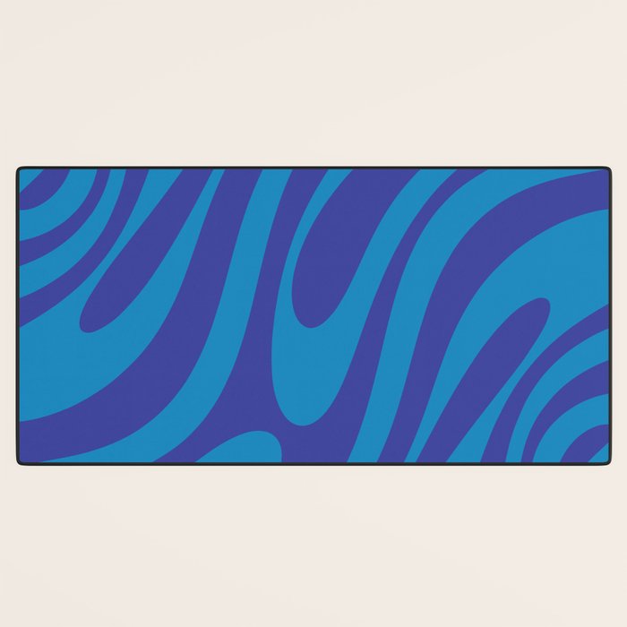 Retro Abstract Pattern Wavy Loops Contemporary Pop Art in Bold Blue Desk Mat Gallery Image 3