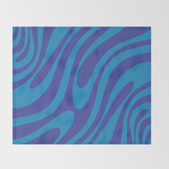 Retro Abstract Pattern Wavy Loops Contemporary Pop Art in Bold Blue Throw Blanket Gallery Image 2