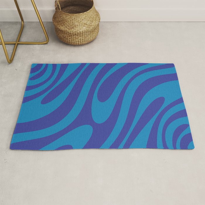Retro Abstract Pattern Wavy Loops Contemporary Pop Art in Bold Blue Rug Gallery Image 1