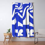 Retro Liquid Swirl Contemporary Abstract Pattern 2 in Cobalt Blue and White Window Curtain Gallery Image 5