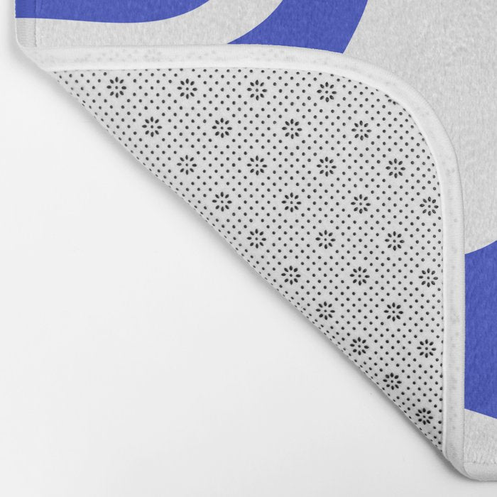 Retro Liquid Swirl Contemporary Abstract Pattern 2 in Cobalt Blue and White Bath Mat Gallery Image 2