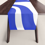 Retro Liquid Swirl Contemporary Abstract Pattern 2 in Cobalt Blue and White Table Runner Gallery Image 1