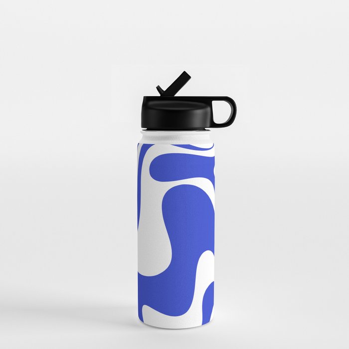 Retro Liquid Swirl Contemporary Abstract Pattern 2 in Cobalt Blue and White Water Bottle Gallery Image 1