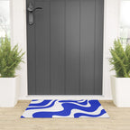 Retro Liquid Swirl Contemporary Abstract Pattern 2 in Cobalt Blue and White Welcome Mat Gallery Image 3