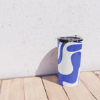 Retro Liquid Swirl Contemporary Abstract Pattern 2 in Cobalt Blue and White Travel Mug Gallery Image 4