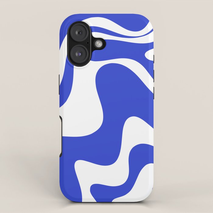 Retro Liquid Swirl Contemporary Abstract Pattern 2 in Cobalt Blue and White iPhone Case Gallery Image 1