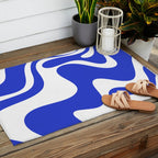 Retro Liquid Swirl Contemporary Abstract Pattern 2 in Cobalt Blue and White Outdoor Rug Gallery Image 2