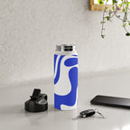 Retro Liquid Swirl Contemporary Abstract Pattern 2 in Cobalt Blue and White Water Bottle Gallery Image 4