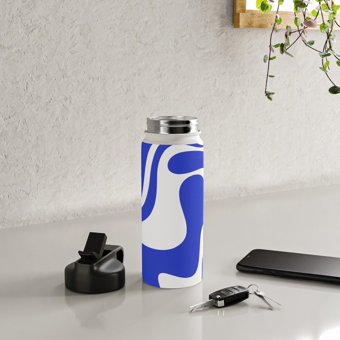Retro Liquid Swirl Contemporary Abstract Pattern 2 in Cobalt Blue and White Water Bottle Gallery Image 4