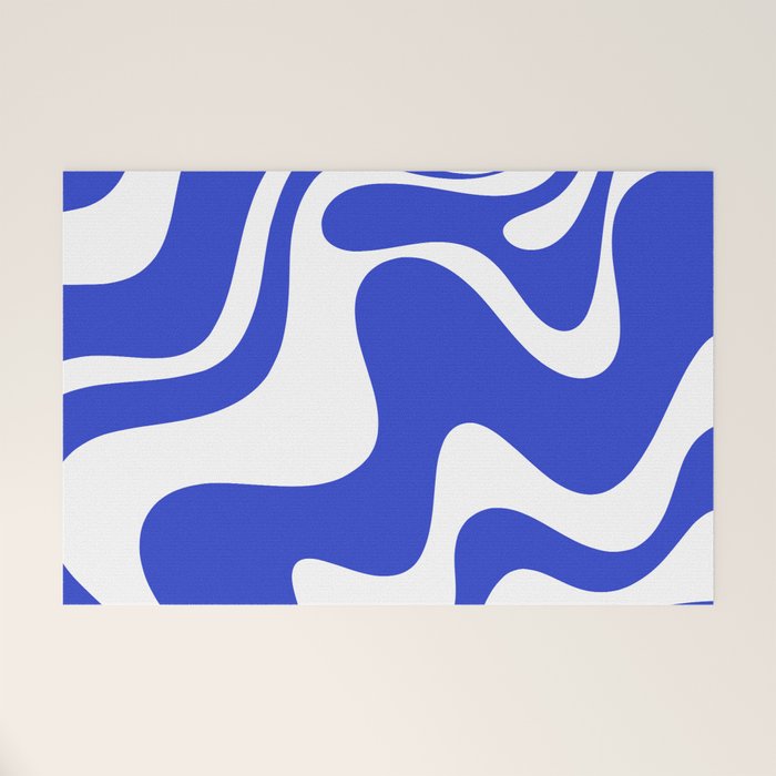 Retro Liquid Swirl Contemporary Abstract Pattern 2 in Cobalt Blue and White Welcome Mat Gallery Image 1