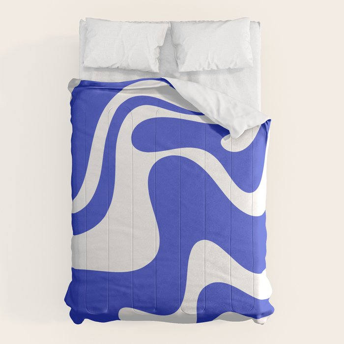 Retro Liquid Swirl Contemporary Abstract Pattern 2 in Cobalt Blue and White Comforter Gallery Image 6