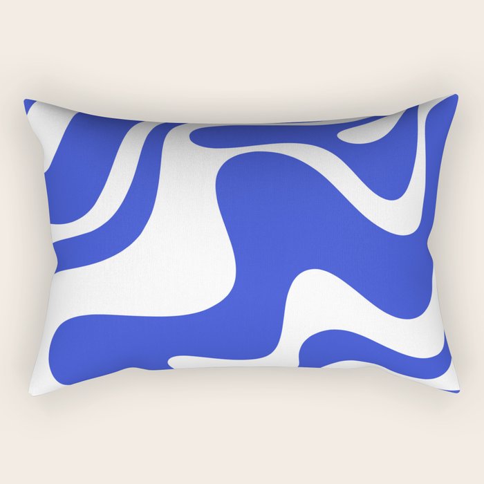 Retro Liquid Swirl Contemporary Abstract Pattern 2 in Cobalt Blue and White Rectangular Pillow Gallery Image 1