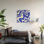 Retro Liquid Swirl Contemporary Abstract Pattern 2 in Cobalt Blue and White Wood Wall Art Gallery Image 2