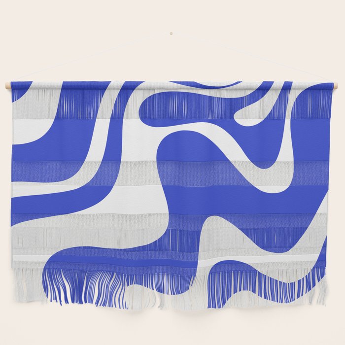 Retro Liquid Swirl Contemporary Abstract Pattern 2 in Cobalt Blue and White Wall Hanging Gallery Image 1