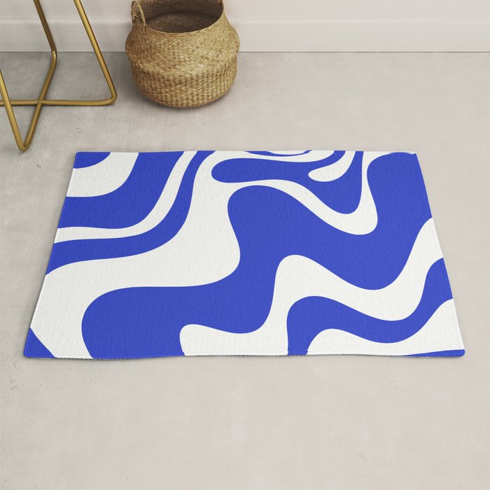Retro Liquid Swirl Contemporary Abstract Pattern 2 in Cobalt Blue and White Rug Gallery Image 1