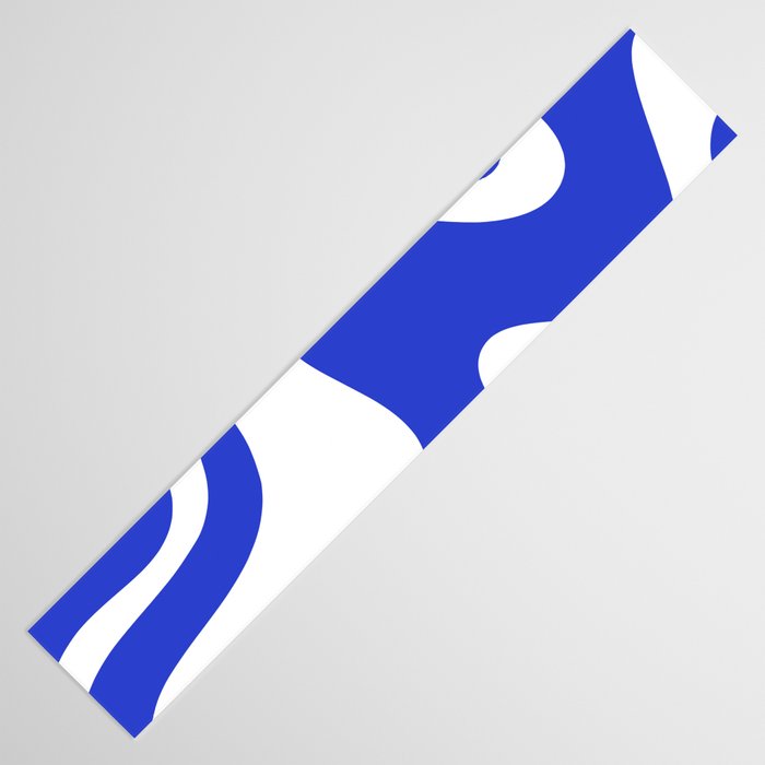 Retro Liquid Swirl Contemporary Abstract Pattern 2 in Cobalt Blue and White Table Runner Gallery Image 3