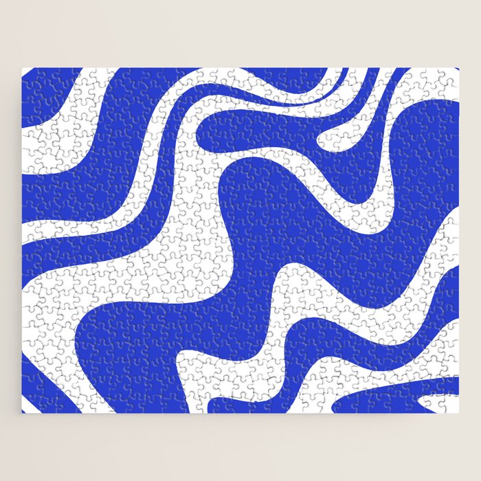 Retro Liquid Swirl Contemporary Abstract Pattern 2 in Cobalt Blue and White Jigsaw Puzzle Gallery Image 1