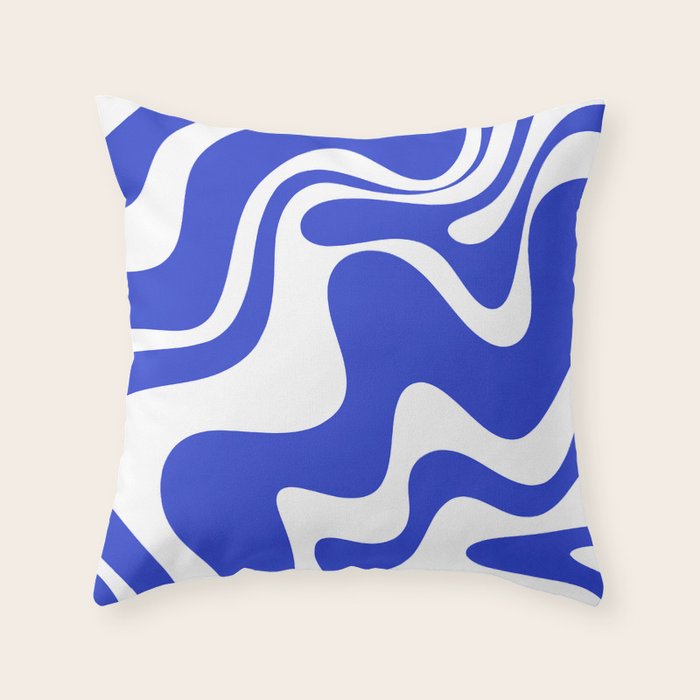 Retro Liquid Swirl Contemporary Abstract Pattern 2 in Cobalt Blue and White Throw Pillow Gallery Image 1