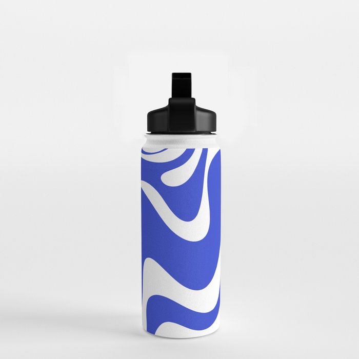Retro Liquid Swirl Contemporary Abstract Pattern 2 in Cobalt Blue and White Water Bottle Gallery Image 2