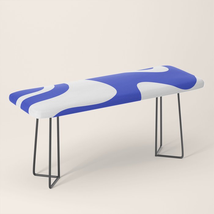 Retro Liquid Swirl Contemporary Abstract Pattern 2 in Cobalt Blue and White Bench Gallery Image 1