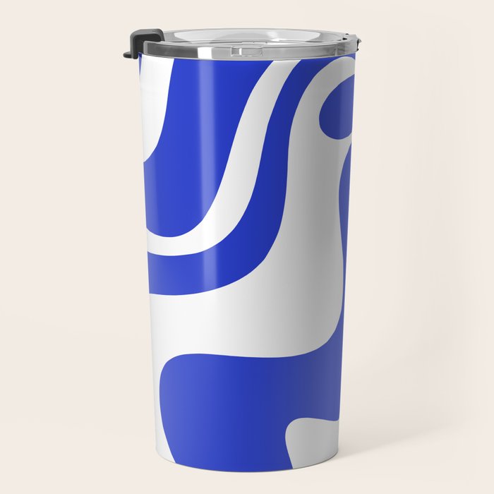 Retro Liquid Swirl Contemporary Abstract Pattern 2 in Cobalt Blue and White Travel Mug Gallery Image 3