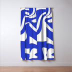 Retro Liquid Swirl Contemporary Abstract Pattern 2 in Cobalt Blue and White Window Curtain Gallery Image 3