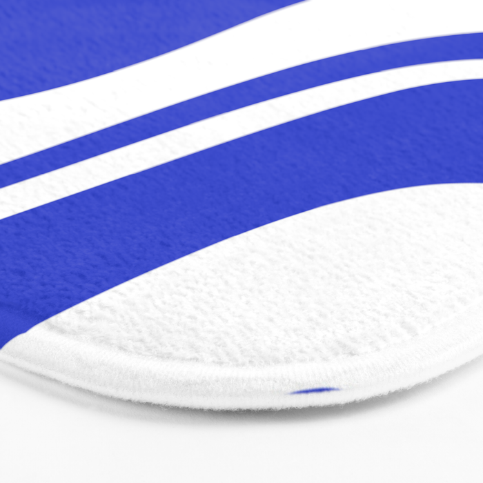 Retro Liquid Swirl Contemporary Abstract Pattern 2 in Cobalt Blue and White Bath Mat Gallery Image 3