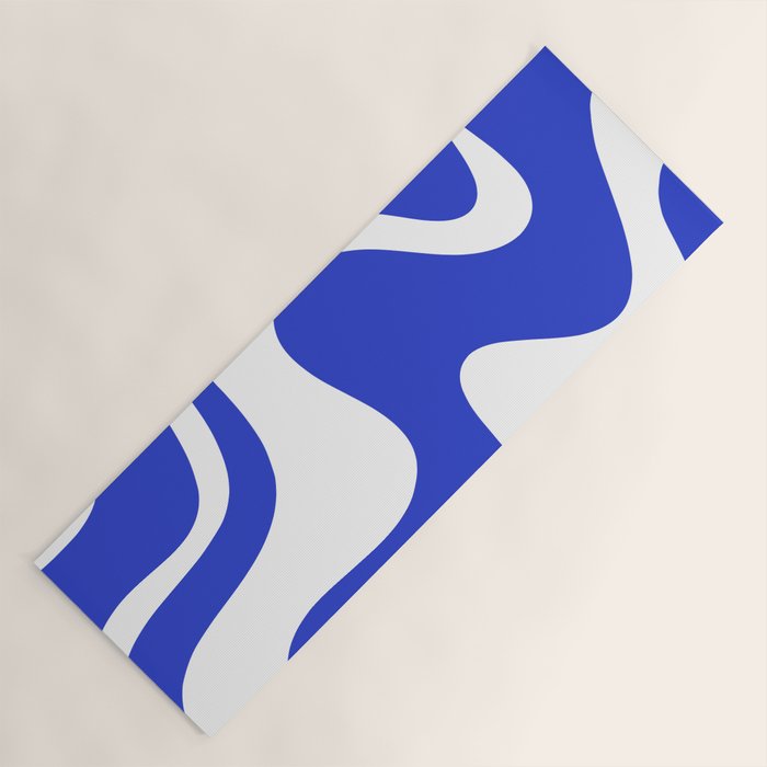 Retro Liquid Swirl Contemporary Abstract Pattern 2 in Cobalt Blue and White Yoga Mat Gallery Image 1