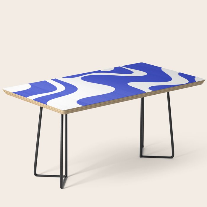 Retro Liquid Swirl Contemporary Abstract Pattern 2 in Cobalt Blue and White Coffee Table Gallery Image 1