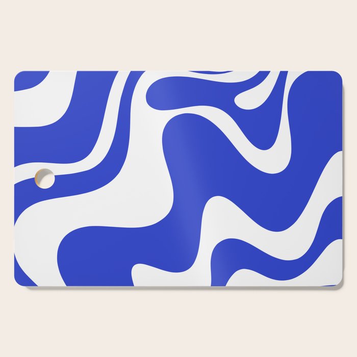 Retro Liquid Swirl Contemporary Abstract Pattern 2 in Cobalt Blue and White Cutting Board Gallery Image 1