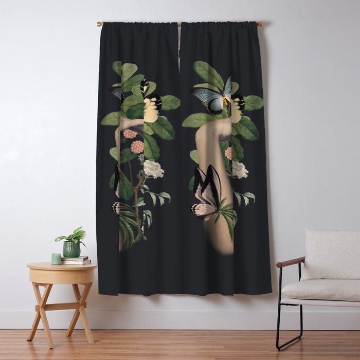 Minimal Collage/ Hand, Plants and Butterflies 5 Window Curtain Gallery Image 1