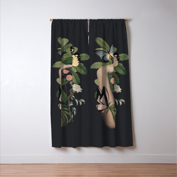 Minimal Collage/ Hand, Plants and Butterflies 5 Window Curtain Gallery Image 3