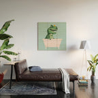 Playful T-Rex in Bathtub in Green Wood Wall Art Gallery Image 2
