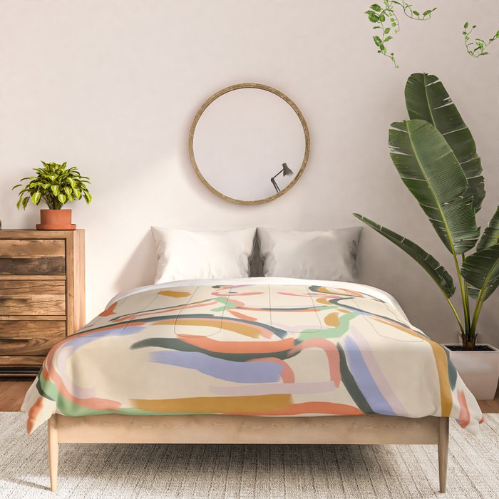 Self Love, Abstract Bohemian Woman Line Art, Feminism Boho Eclectic Beach Summer Sunny Reader Comforter Gallery Image 3