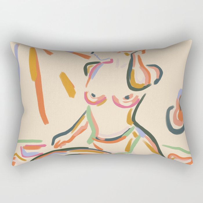 Self Love, Abstract Bohemian Woman Line Art, Feminism Boho Eclectic Beach Summer Sunny Reader Rectangular Pillow Gallery Image 2