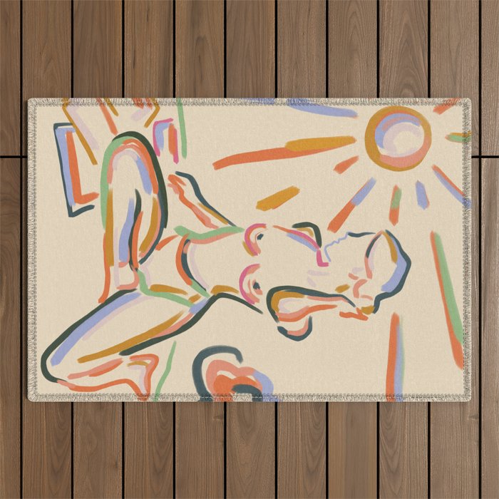 Self Love, Abstract Bohemian Woman Line Art, Feminism Boho Eclectic Beach Summer Sunny Reader Outdoor Rug Gallery Image 1