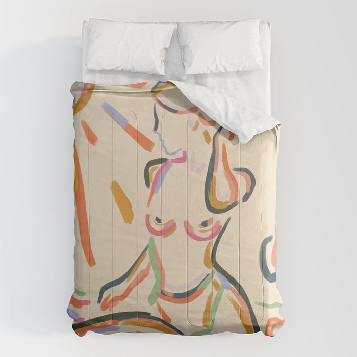 Self Love, Abstract Bohemian Woman Line Art, Feminism Boho Eclectic Beach Summer Sunny Reader Comforter Gallery Image 6