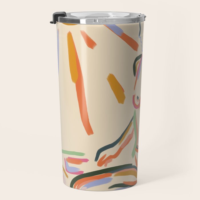 Self Love, Abstract Bohemian Woman Line Art, Feminism Boho Eclectic Beach Summer Sunny Reader Travel Mug Gallery Image 3