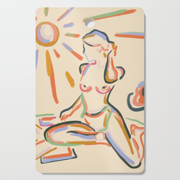 Self Love, Abstract Bohemian Woman Line Art, Feminism Boho Eclectic Beach Summer Sunny Reader Cutting Board Gallery Image 1