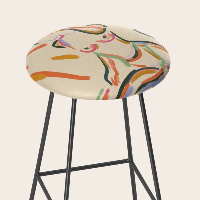 Self Love, Abstract Bohemian Woman Line Art, Feminism Boho Eclectic Beach Summer Sunny Reader Stool Gallery Image 2