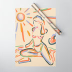 Self Love, Abstract Bohemian Woman Line Art, Feminism Boho Eclectic Beach Summer Sunny Reader Wrapping Paper Gallery Image 1