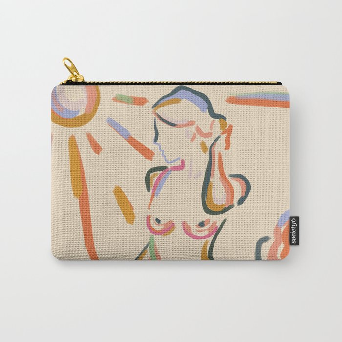 Self Love, Abstract Bohemian Woman Line Art, Feminism Boho Eclectic Beach Summer Sunny Reader Carry All Pouch Gallery Image 1